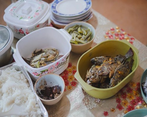 family dinner at home in Mexico with simple traditional table setting